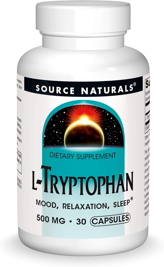 Source Naturals L-Tryptophan, for Mood, Relaxation, and Sleep*, 500mg - 30 Capsules