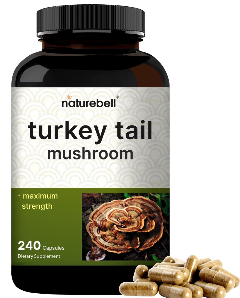 NatureBell Turkey Tail Mushroom Extract Capsules, 600mg Per Serving, 240 Count