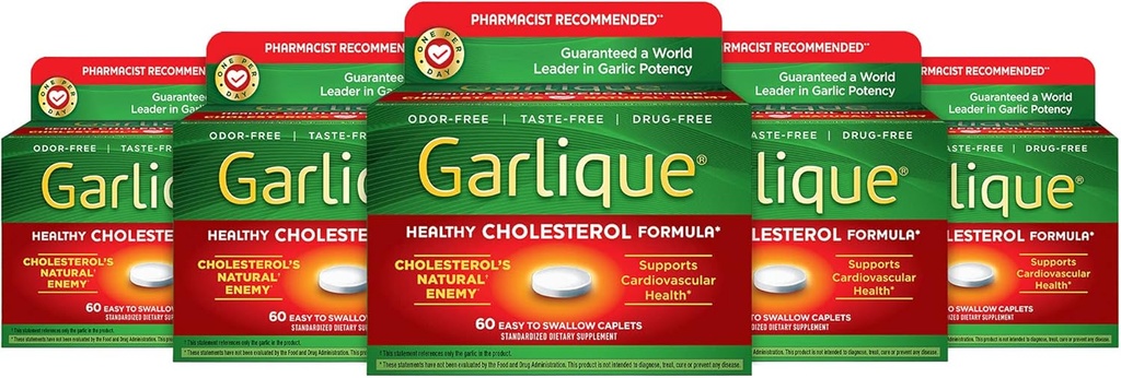 Garlique Healthy Cholesterol Formula με 5000 mcg Allicin, 60 Enteric Coated Caplets (πακέτο των 5)