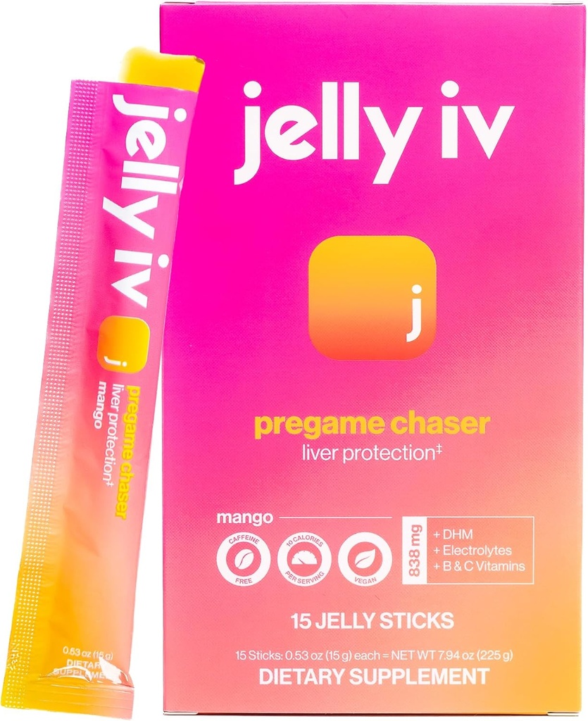 Fast Morning Relief Supplement Stick by Jelly IV - Φυσικοί ηλεκτρολύτες & αποκατάσταση υποστήριξης ήπατος - Nausea Reducing DHM - Β Βιταμίνες - Φυτικά Αρωματικά Κολιέ - 15 Pack
