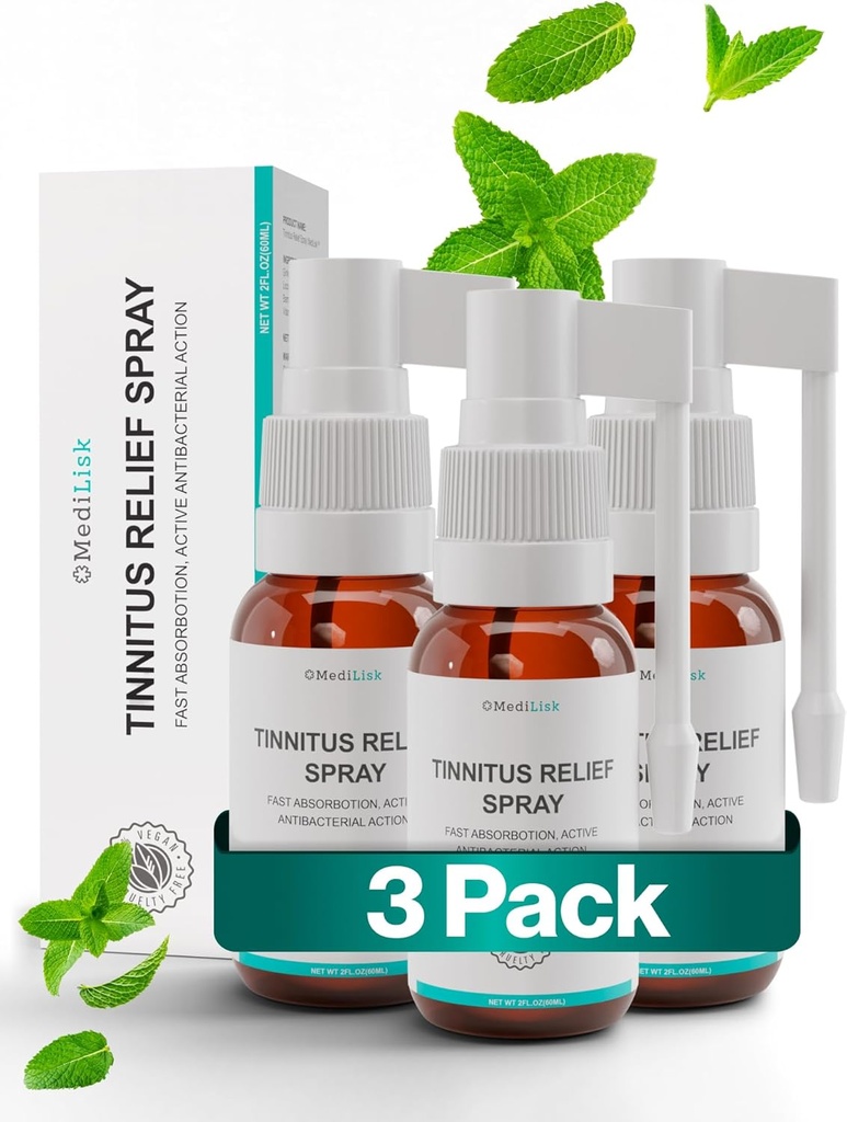 Medilisk Εμβοές Relief Spray – Υποστηρίζει Εμβοές Ανακούφιση για τα Αυτιά Δαχτυλίδι – Φυτικά Προϊόντα Αυτικής Φροντίδας – Μη Στεροειδή & Υποαλλεργικά – 1 Fl Oz – Συσκευασία των 3