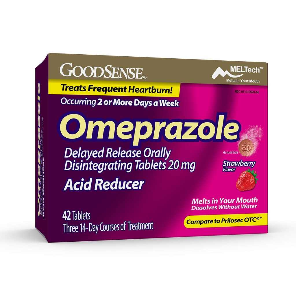 GoodSense Omeprazole Καθυστερημένη απελευθέρωση Δισκία αποσυναρμολόγησης στο στόμα 20 mg, Frawberry Flavor, Dissolve Tabs, Θεραπεία Συχνών Καψίματος, Οξύ Μειωτήρα, Ιατρική Heartburn, 42 δισκία