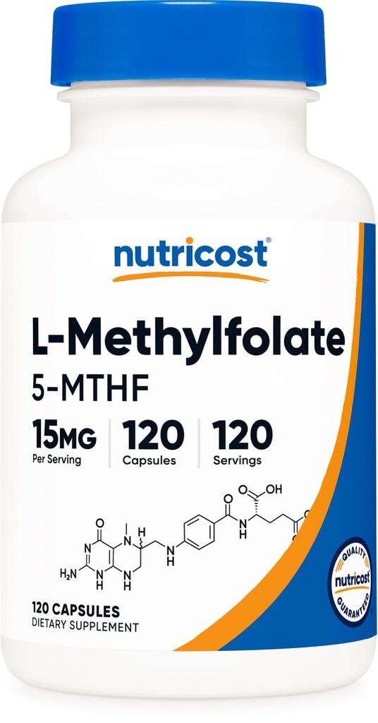 Nutricost L- Methylfolate 15mg, 120 κάψουλες (5- MTHF) - Vegan, μη ΓΤΟ, Χωρίς γλουτένη