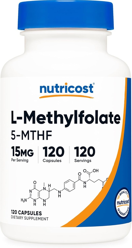 Nutricost L- Methylfolate 15mg, 120 κάψουλες (5- MTHF) - Vegan, μη ΓΤΟ, Χωρίς γλουτένη