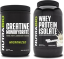 NutraBio Creatine Monohydrate, Unflavored, 500g και πρωτεΐνη Whey Isolate, Unflaved, συμπλήρωμα Bundle - μυϊκή ενέργεια, Lean μυϊκή ανάπτυξη, ανάκτηση, και δύναμη