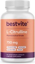 BESTVITE L-Citrulline 750mg per Capsule (120 Vegetarian Capsules) - No Stearates - No Silica - No Fillers - Non GMO - Gluten Free - Vegan