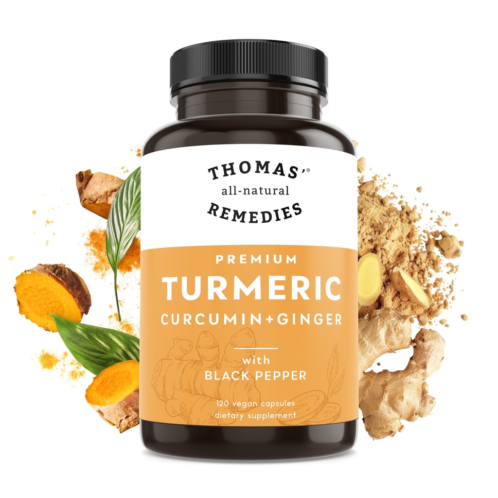 Όλα-φυσικά Remedies Κουρκουμίνη και τζίντζερ Thomas με μαύρο πιπέρι, οργανική Turmeric Joint συμπλήρωμα υποστήριξης - 95% Κουρκουμίνη - ΟΧΙ fillers, Vegan - 120ct
