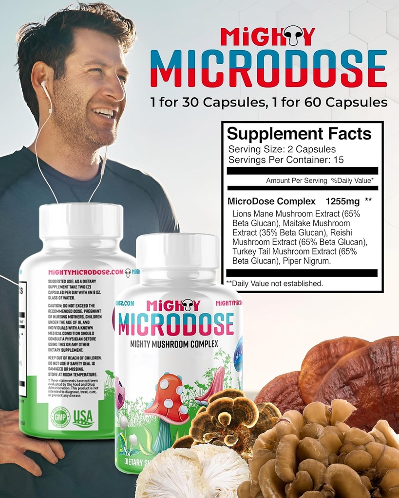5-Mushroom Nootropic Blend - 60 κάψουλες, ουρά Τουρκίας, Reishi, εκχύλισμα μανιταριών Maitake με High Beta Glucan, & συμπλήρωμα μανιταριών Lion Mane Mushroom Κάψουλες, Λειτουργικά συμπληρώματα μανιταριών