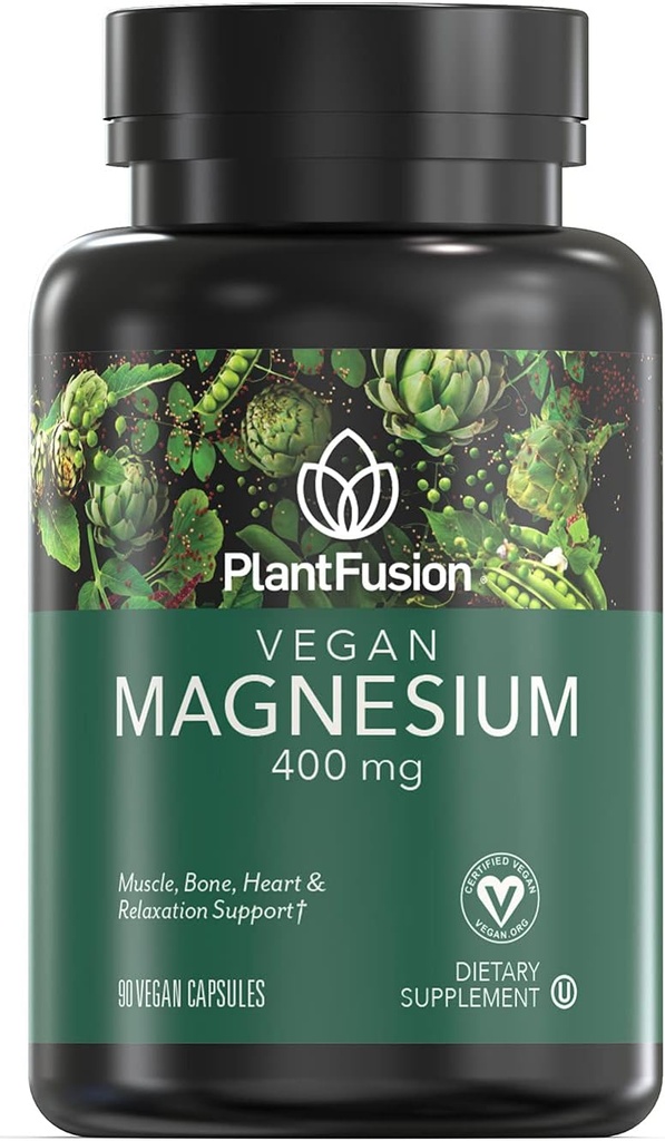 PlantFusion Vegan Magnesium 400 mg Συμπλήρωμα διατροφής, Υποστήριξη μυών, οστών, καρδιάς & χαλάρωσης, 90 κάψουλες Vegan
