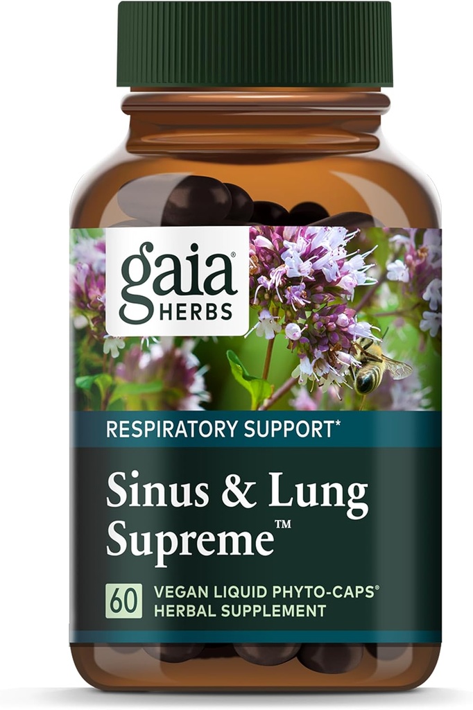 Gaia Herbs Sinus & Lung Supreme - Συμπληρώματα Υποστήριξης Πνεύμονα για την Αναπνευστική Υγεία - Sinus Support -Vegan, Gluten-free & Dairy Free - Φόρμουλα Βασισμένη σε φυτά - 60 κάψουλες