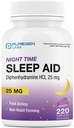 Puregen Labs Sleep Aid Caplets, Diphenhydramine HCl 25mg - 220 Count | Supports Deeper, Restful Sleeping, Non Habit-Forming | Made in USA