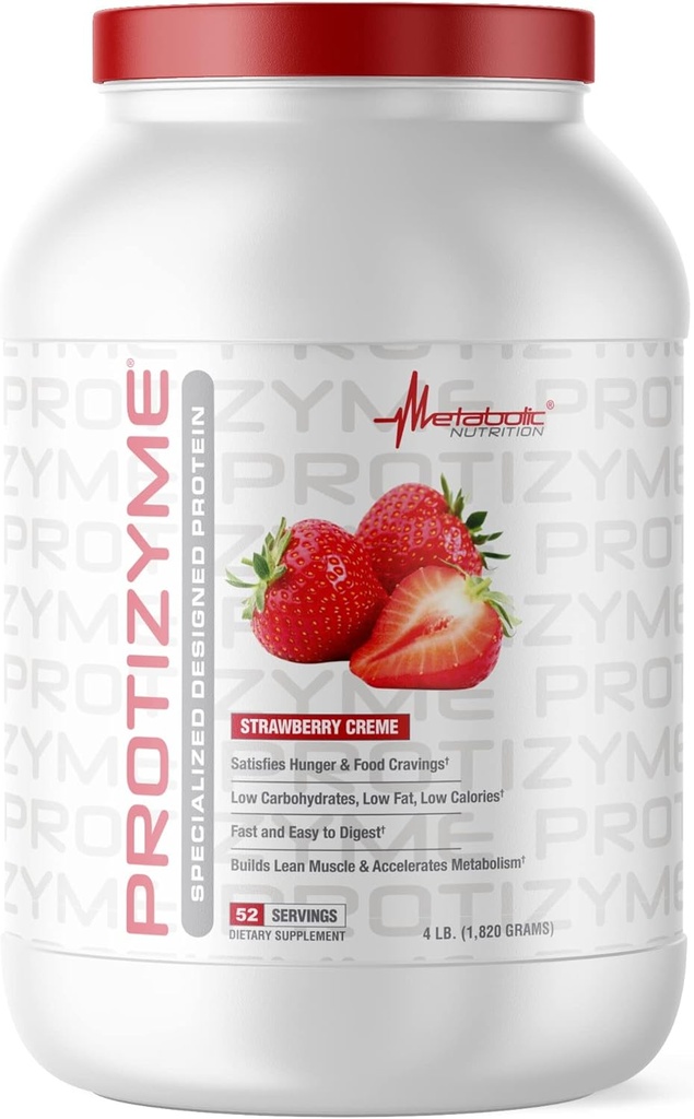 Metabolic Nutrition, Protizyme, 100% Whey Protein Powder, High Protein, Low Carb, Low Fat Whey Protein, Digestive Enzymes, 24 Essential Vitamins and Minerals, 4 Pound (52 ser)