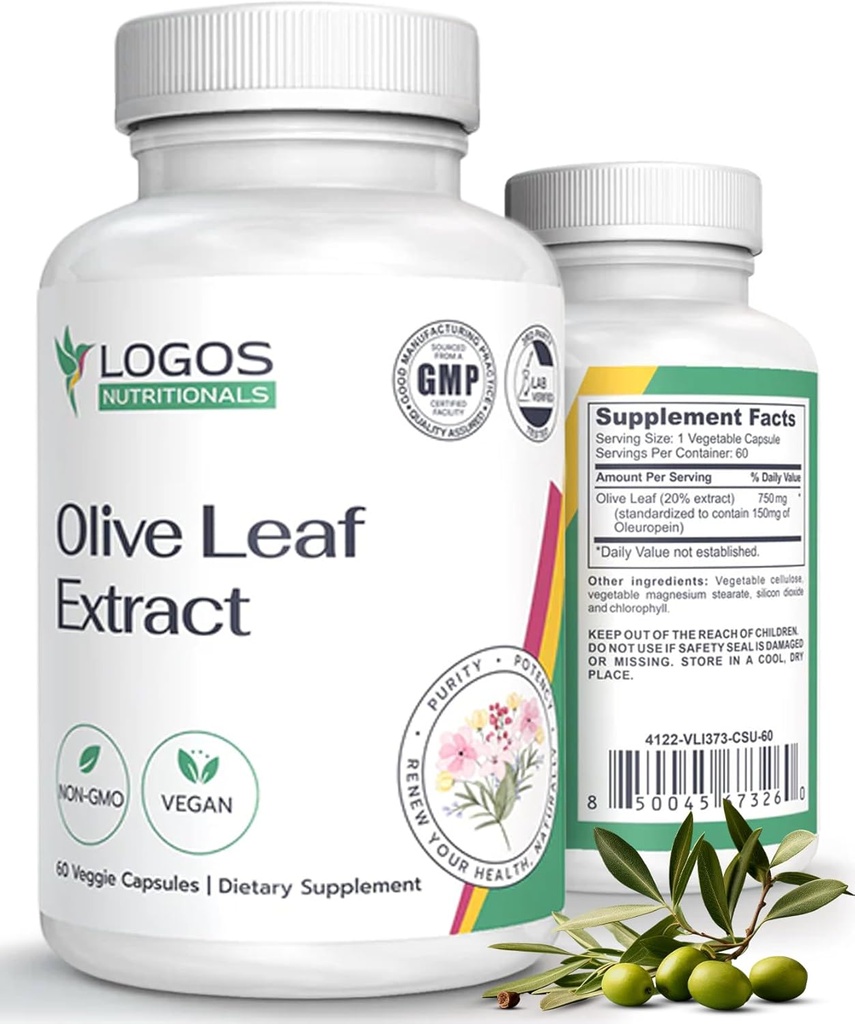 Olive Leaf Extract Capsules - Ανοσοποιητικό συμπλήρωμα για άνδρες & γυναίκες, πολυφαινόλη και φλαβονοειδή για τη συνολική ευεξία - Μη ΓΤΟ και Vegan Olive Oil Capsules - 60 Count
