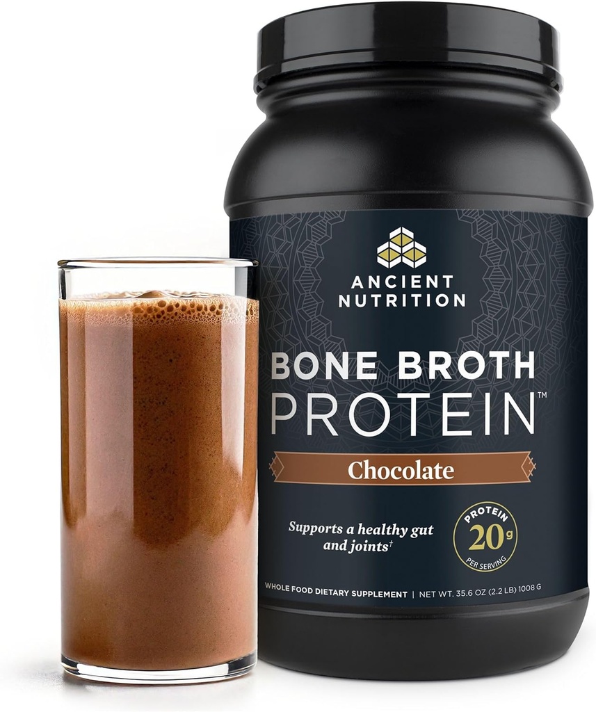 Αρχαία διατροφή Grass Fed, Cage Free, Bone Broth Protein Powder, 20g πρωτεΐνη, Hydrolyzed Collagen Peptides, Keto & Παλαιό φιλικό, υποστηρίζει Joint, Gut Health, Σοκολάτα, 40 εξυπηρετούν