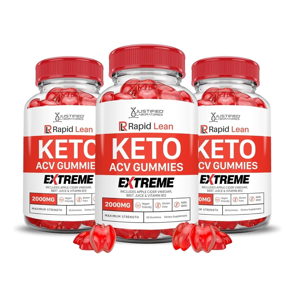 Justified Laboratories (3 Pack Rapid Lean Keto ACV Gummies Extreme 2000MG Rapid Lean Keto Gummies Apple Cider Vinegar Formed with Pomegranate Beet Juice Powder B12 Vegan Non GMO 180 Gummys