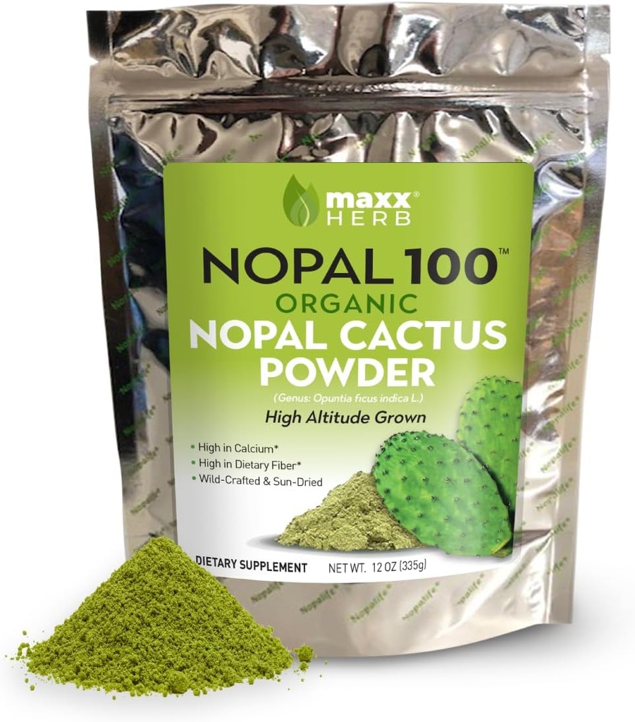 Maxx Herb Organic Nopal Cactus Powder, for Healthy Digestion & Immune Support, High in Dietary Fiber, Calcium & Vitamin C, Vegan, Non-GMO and Gluten Free - 12 Oz Bag