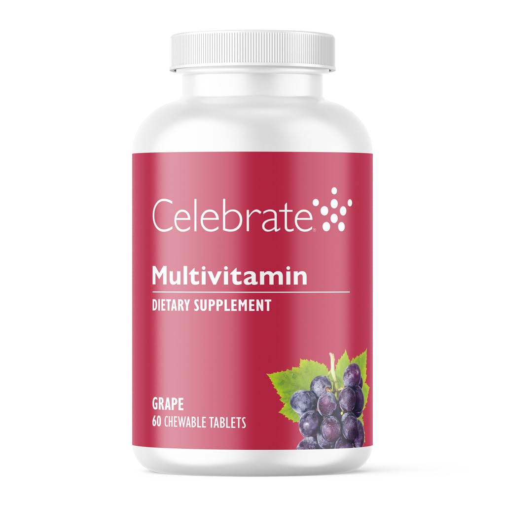 Celebrate Vitamins Bariatric Multivitamin Chewable, Iron Free - Post Gastric Bypass & Sleeve Gastrectomy Supplement for Men & Women - Essential Minerals & Vitamin A, B, D & E - Grape (60 Tablets)