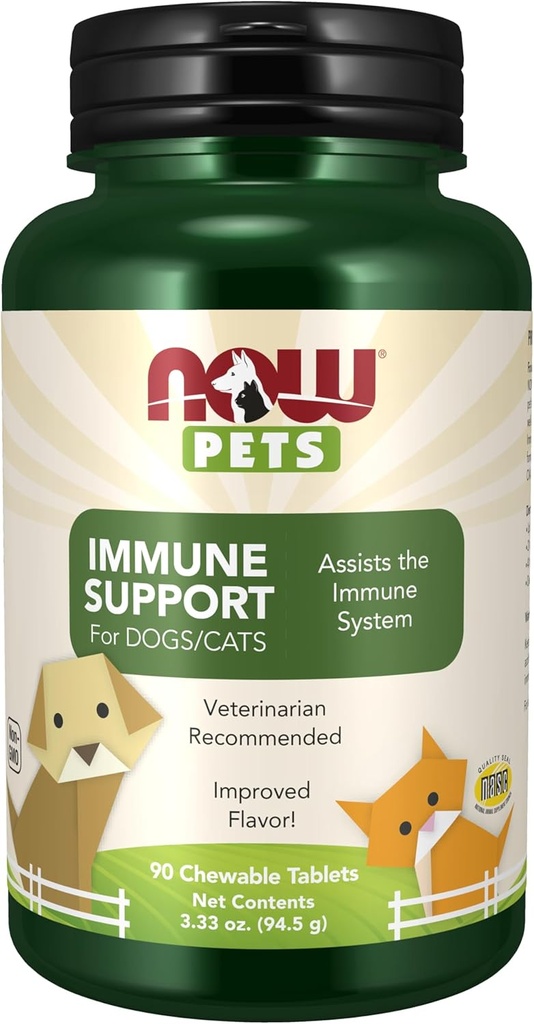 NOW Pet Health, ανοσοποιητικό συμπλήρωμα υποστήριξης, Formulated for Cats & Dogs, NASC Certified, 90 μασώμενα δισκία
