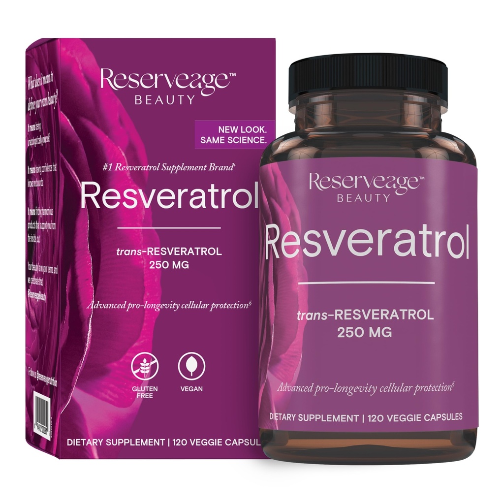Reservage Beauty, Resveratrol 250 mg, Αντιοξειδωτικό συμπλήρωμα για την υγεία της καρδιάς και των κυττάρων, Υποστηρίζει υγιή γήρανση και ανοσοποιητικό σύστημα, Παλαιό, Κέτο, 120 κάψουλες