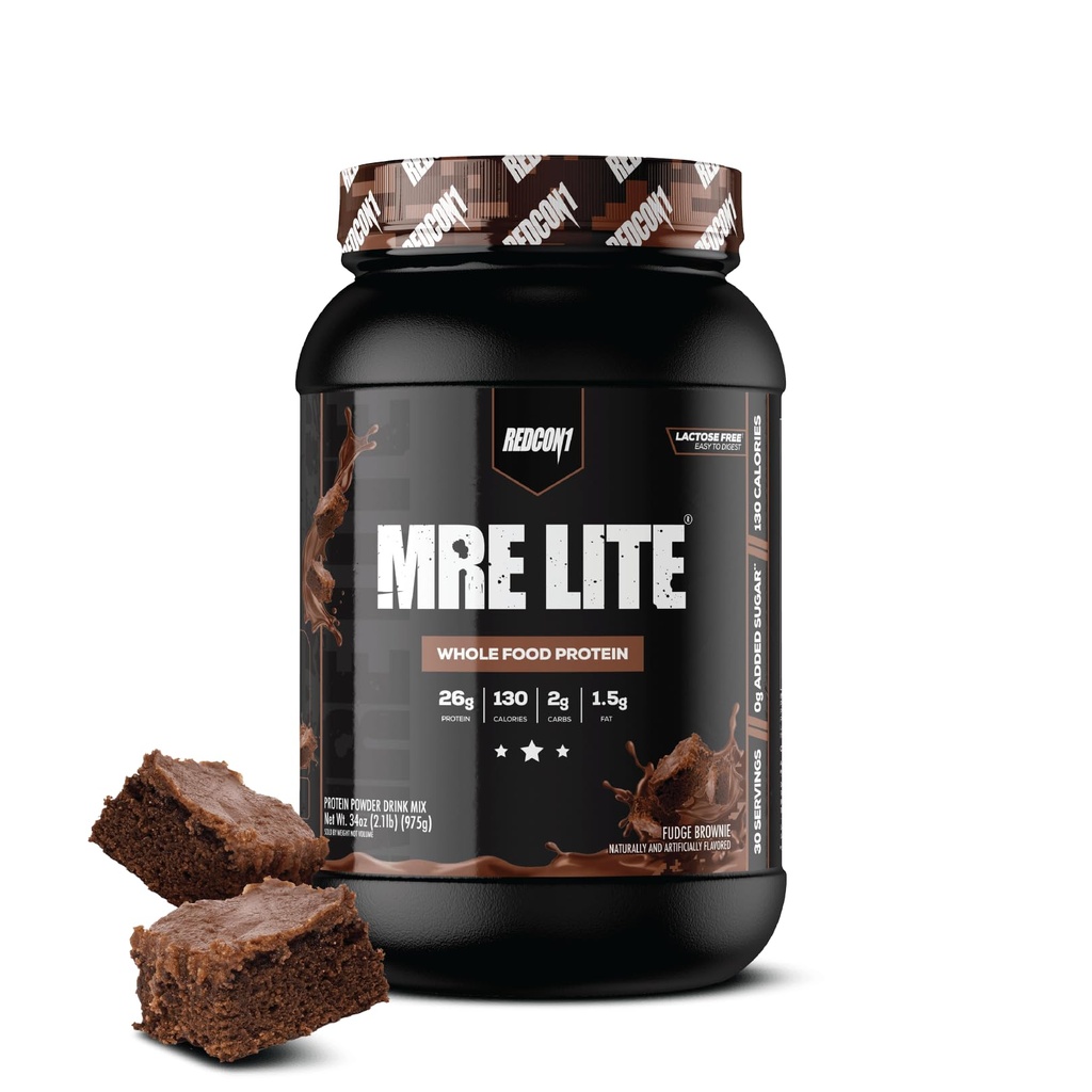 REDCON1 MRE Lite Ολόκληρη σκόνη πρωτεΐνης τροφίμων, Fudge Brownie - Χαμηλό Carb & Whey Free Meal Replacement with Animal Protein Blends - Easy to Digest Supplement Made with MCT Oils (30 Servings)