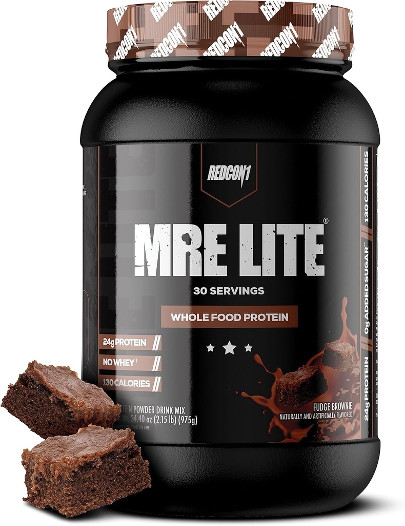 REDCON1 MRE Lite Ολόκληρη σκόνη πρωτεΐνης τροφίμων, Fudge Brownie - Χαμηλό Carb & Whey Free Meal Replacement with Animal Protein Blends - Easy to Digest Supplement Made with MCT Oils (30 Servings)