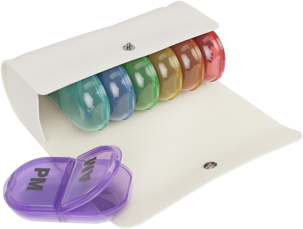 EZY DOSE Weekly (7-Day) AM/PM Pill Case, Medicine Planner, Vitamin Organizer, Pop-Out Διαμερίσματα, 2 φορές την ημέρα, Rainbow Lids, Περιλαμβάνει Κρέμα Case, BPA Δωρεάν