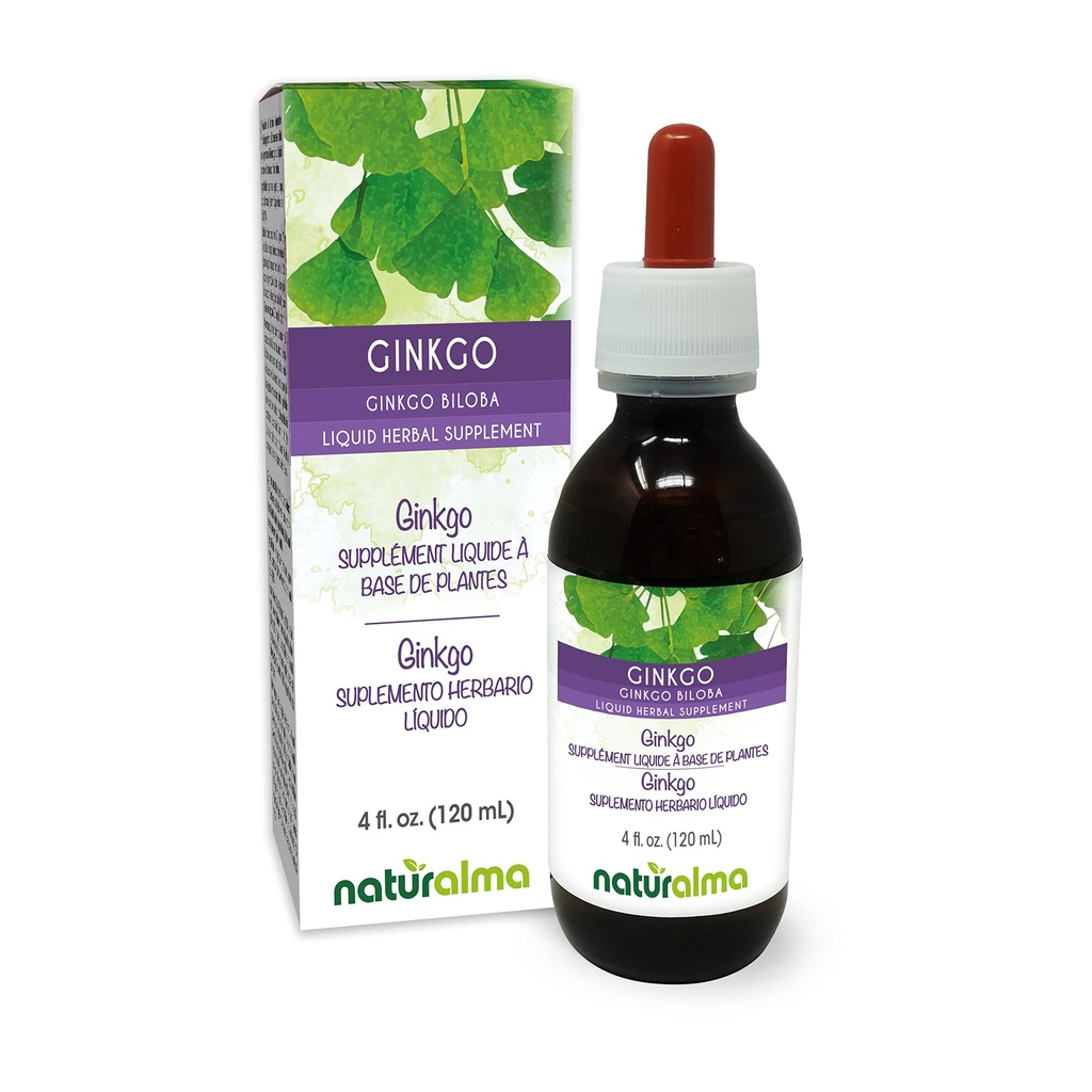 Naturalma Ginkgo (Ginkgo biloba) Φύλλο Χωρίς Αλκοόλ Βάμμα - 4 fl oz Liquid Extract in Drops - φυτικό συμπλήρωμα - Vegan