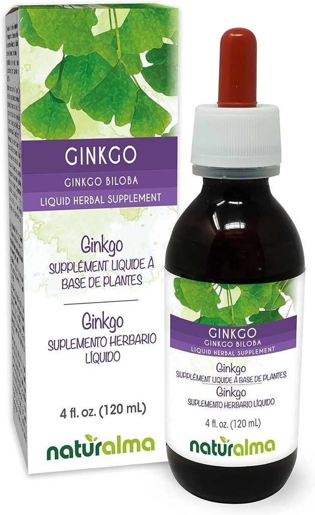 Naturalma Ginkgo (Ginkgo biloba) Φύλλο Χωρίς Αλκοόλ Βάμμα - 4 fl oz Liquid Extract in Drops - φυτικό συμπλήρωμα - Vegan