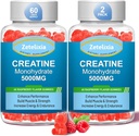 2 Pack Creatine Monohydrate Gummies, Creatine Monohydrate για άνδρες και γυναίκες, Ενισχυμένη Φόρμουλα με BCAA, Βιταμίνη Β12, Ταυρίνη, Υποστήριξη μυών, Ενέργεια Boost, Χωρίς ζάχαρη, Vegan, 120 Count
