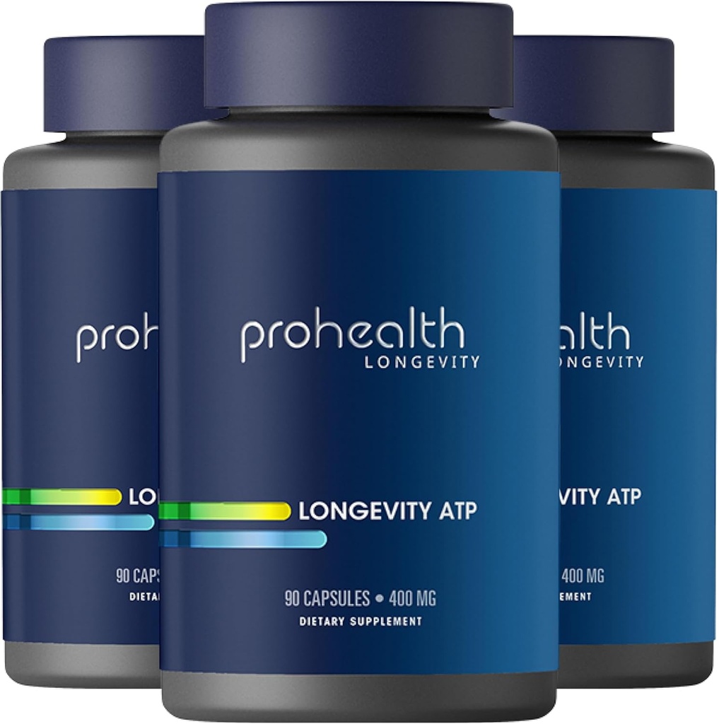 ProHealth Longevity ATP - 400 mg X 90 Υπηρεσίες, PeakATP Πατενταρισμένο με καθαρό ATP για τη διατήρηση της κυτταρικής ενέργειας, της μυϊκής δύναμης, και της Γνωστικής λειτουργίας, υποστηρίζει την υγεία της καρδιάς και τη μεταβολική απόδοση (3 Pack)