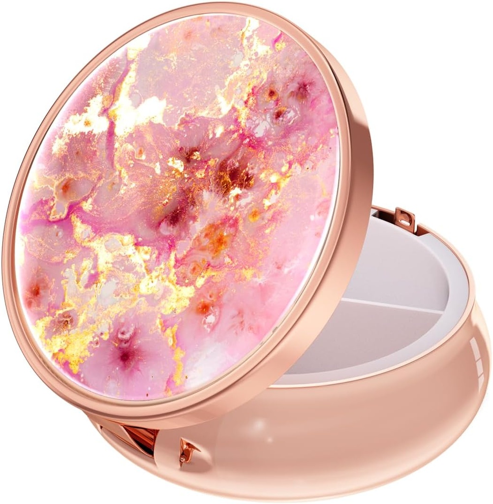 Rouidr Pill Box, 3 συσκευασία ιατρική θήκη, μικρό μεταλλικό κουτί ταξιδιωτική ιατρική για το πορτοφόλι & τσέπη, ροζ χρυσό, χρυσό ροζ μάρμαρο