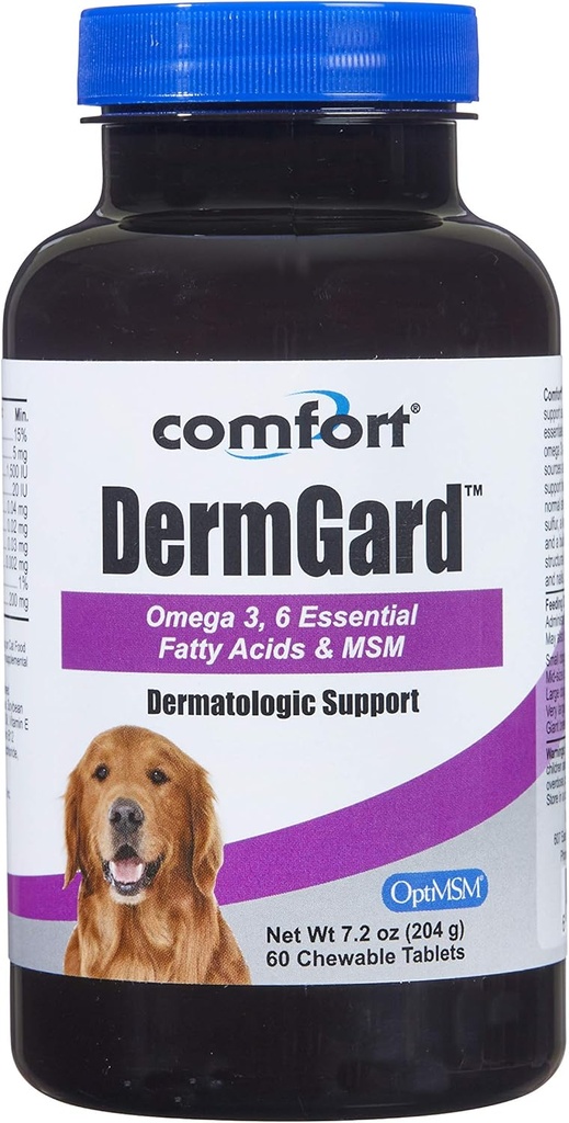 Kala Health Comfort DermGard Skin and Coat Supplement for Dogs, 60 Count, Supports Healthy Skin, Shiny & Reduce Υπερβολική έκχυση, Περιέχει MSM, ιχθυέλαιο & Ωμέγα 3, 6, και 9 Απαραίτητα Λιπαρά οξέα