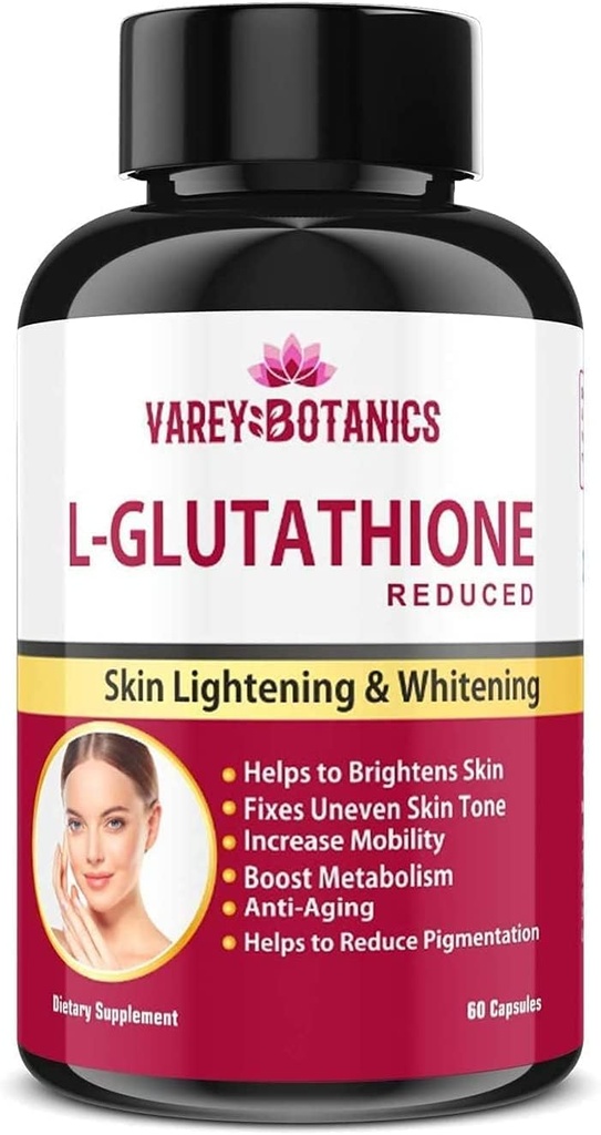 SPEC VAREY BOTANICS L-Glutathione Κάψουλες λεύκανσης και λεύκανσης του δέρματος με Βιταμίνη C & E, Βιοτίνη και Grape Seed Extract-1000 mg-για άνδρες και γυναίκες - 60 Κάψουλες