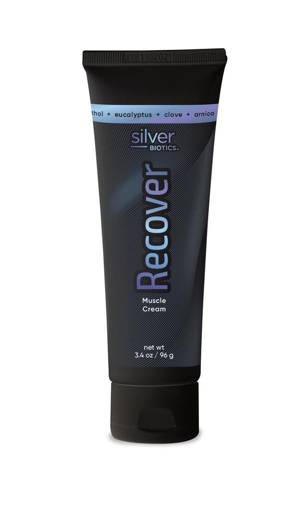 Silver Biotics Recover Muscle Cream | 20 ppm Patented Silver Solution | Arnica | Jojoba Oil | Camphor | Vitamin E | Silver Strong|3.4oz