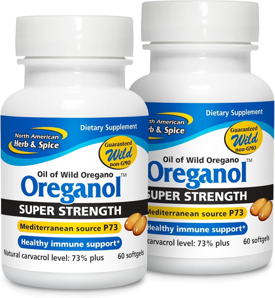 North American Herb & Spice Super Strength Oreganol P73 - Συσκευασία των 2, 60 Softgels - Υποστήριξη ανοσοποιητικού συστήματος - Vegan Friendly Wild Oregano - Μη ΓΤΟ - 120 Σύνολο εξυπηρετήσεων