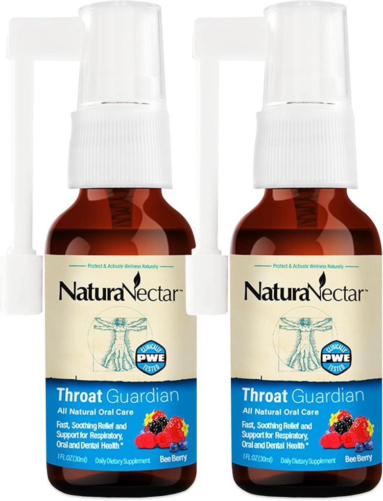 NaturaNectar - Bee Propolis Throat Spray - Unique Throat Relief and Wellness Agent - Brazilian Bee Propolis Throat Guardian Spray - Ethical Beekeeping - Honey Bee Berry Flavor (2-Pack, 1.06 Fl Oz.)