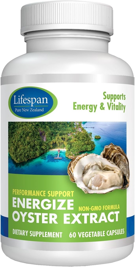 Energieze Oyster Extract Supplement for Men & Women - Zinc, Taurine, Amino Acids - Υποστηρίζει την ενέργεια και την ευεξία, Κατασκευάζεται στις ΗΠΑ, 500 mg, 60 κάψουλες λαχανικών.