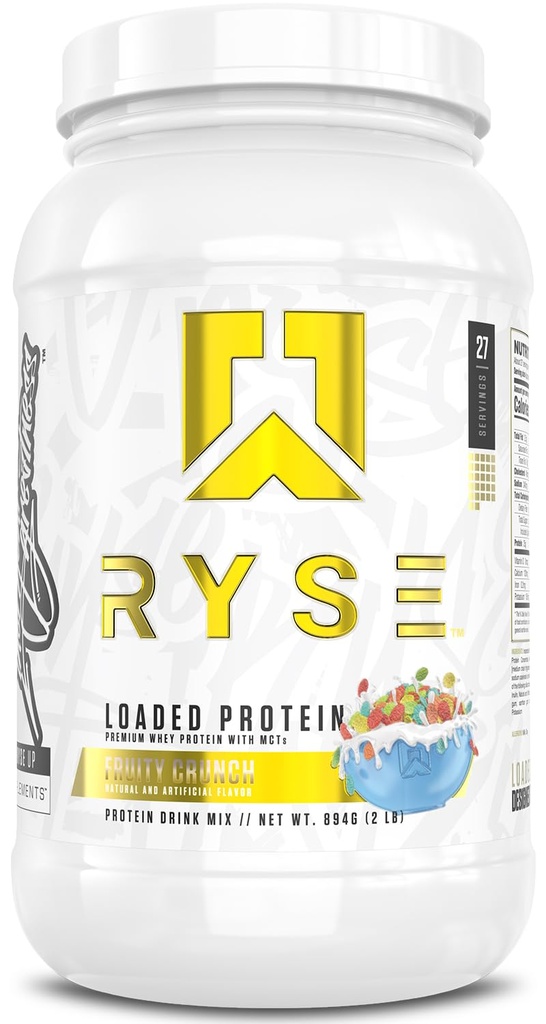 RYSE Loaded Protein Powder - Φρουτώδες Κραντς - 25g Whey Protein Isolate & Concent with Prebiotic Fiber & MCTs - Χαμηλός υδατάνθρακες, χαμηλή ζάχαρη, Digestive-Friendly - 27 Servings / 2 lb Tub
