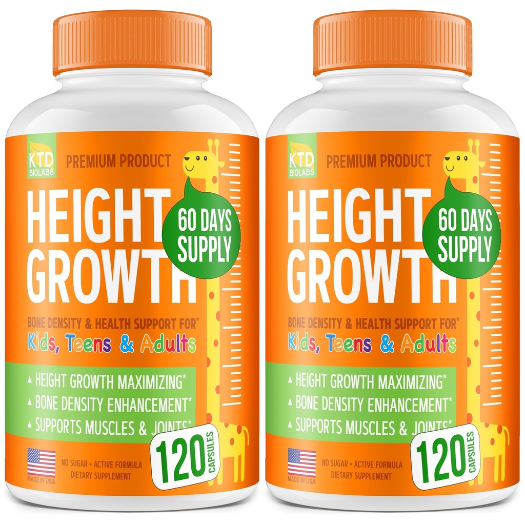 Πακέτο 2 Μεγιστοποιητής αύξησης ύψους - Made in USA - Natural Height Increase Booster & Teen Vitamins - Χάπια για να Μεγαλώσουν Πιο Ψηλοί σε οποιαδήποτε ηλικία - Συμπλήρωμα ανάπτυξης οστών για ενήλικες & παιδιά - 120 κάψουλες
