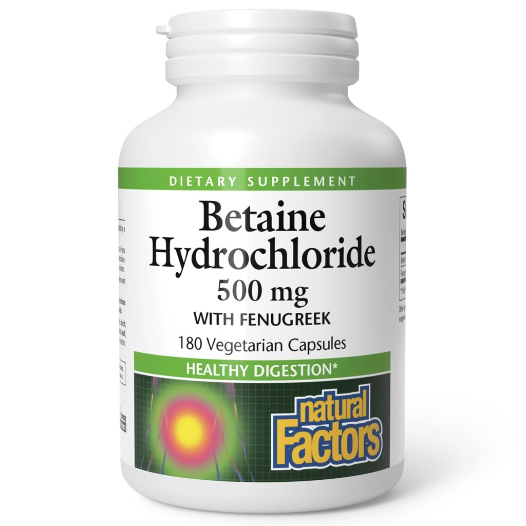 Φυσικοί Παράγοντες, Betaine HCL 500 mg, Υποστηρίζει την Υγιεινή Πέψη και ένα Υγιές Μικροβιόμη, 180 κάψουλες (180 μερίδες)