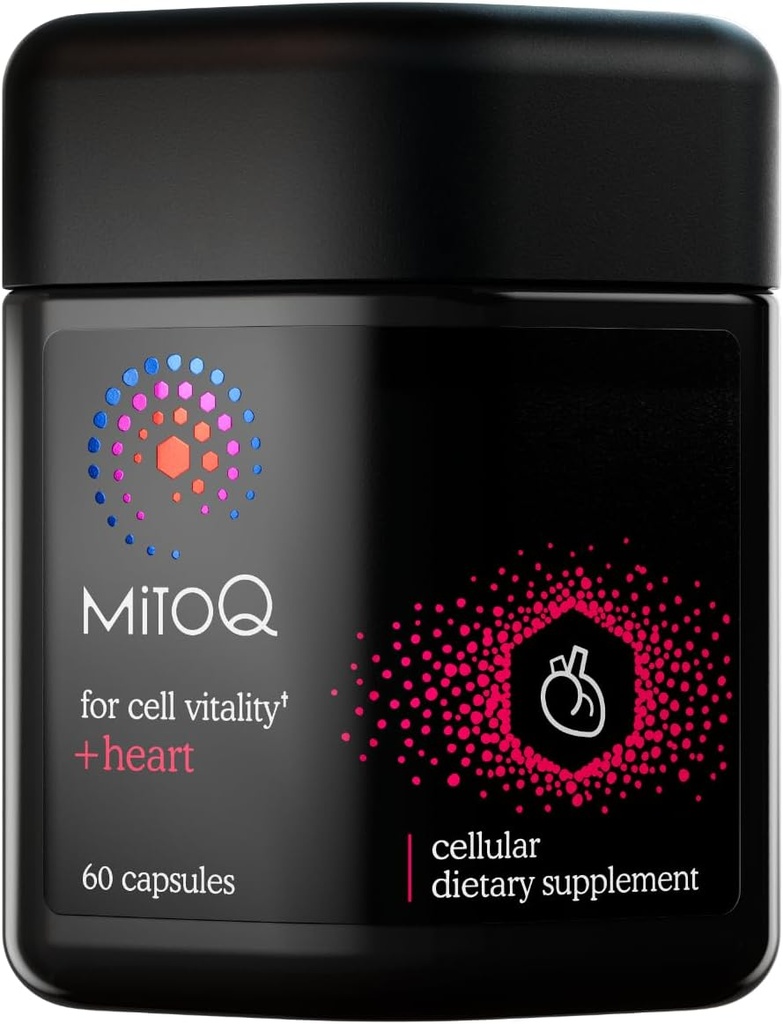 MitoQ +Heart Premium CoQ10 Αντιοξειδωτικό - Περιέχει Mitoquinol Μεσυλικό, Μαγνήσιο, L-Καρνιτίνη & Βιταμίνη D3 - Υποστηρίζει καρδιοαγγειακή και Κυκλοφορική Υγεία, & Κυψέλη Ζωτικότητα (60 Κάψουλες)
