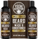 Viking Revolution Beard Wash and Beard Conditioner for Men with Argan Oil and Jojoba Oil - Beard Αποσκληρυντής και ενισχυτής Beard Care Σαμπουάν και Conditioner με Beard Oil (10oz, Sweet Tobacco)