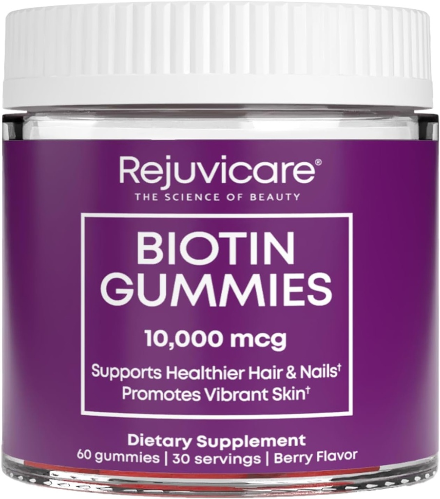 Ανεμόμυλος προϊόντα υγείας Rejuvicare Biotin Gummies- 10.000mcg, 30 μερίδες, ένα χρώμα, Berry, 60 κόμης