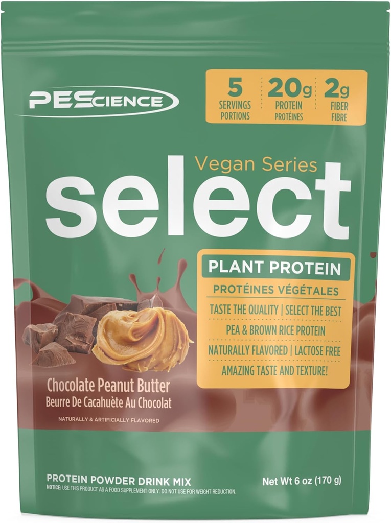 PEScience Select Vegan Protein Powder, Plant Based Protein Powder, Amazing Taste, Smooth Texture, Pea and Brown Rice Blend, Γαλακτοκομικά Χωρίς, Λακτόζη Χωρίς, Χωρίς Γλουτένη - Σοκολάτα Φυστικοβούτυρο, 5 Μερίδες
