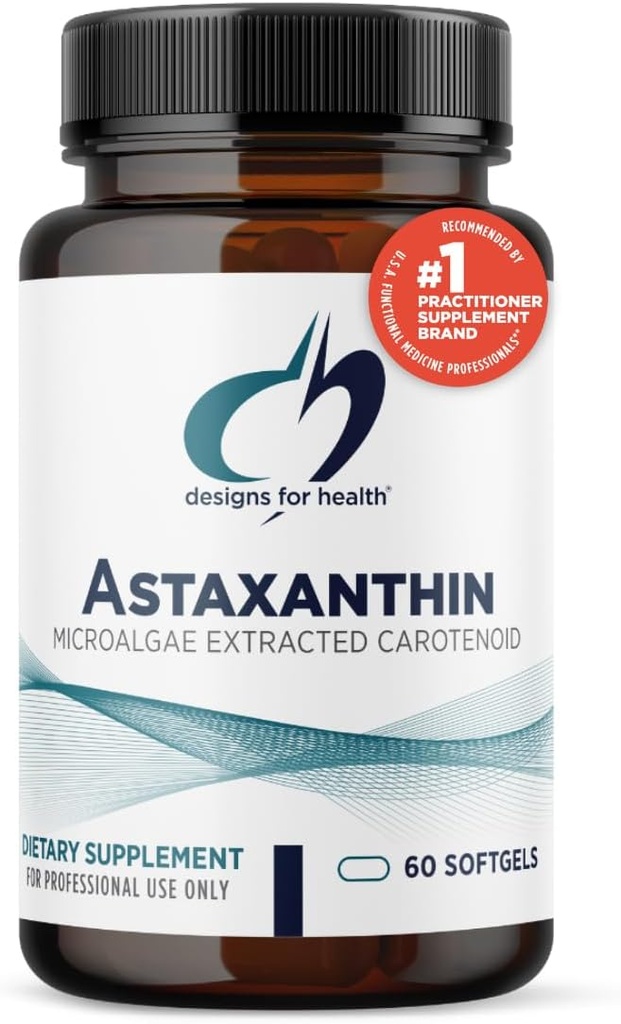 Designs for Health Astaxanthin - Microalgae (Haematococcus Pluvialis) Extracted Carotenoid Antioxidant Supplement - Support for Cardiovascular, GI, Skin + Eye Health (60 Softgels)
