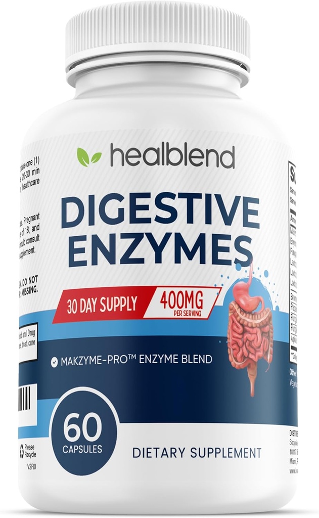 heelblend Digestive Health Enzyme Complend Supplement: Σύνθετη Ένζυμο με Προβιοτικά - 60 Κάψουλες (1)