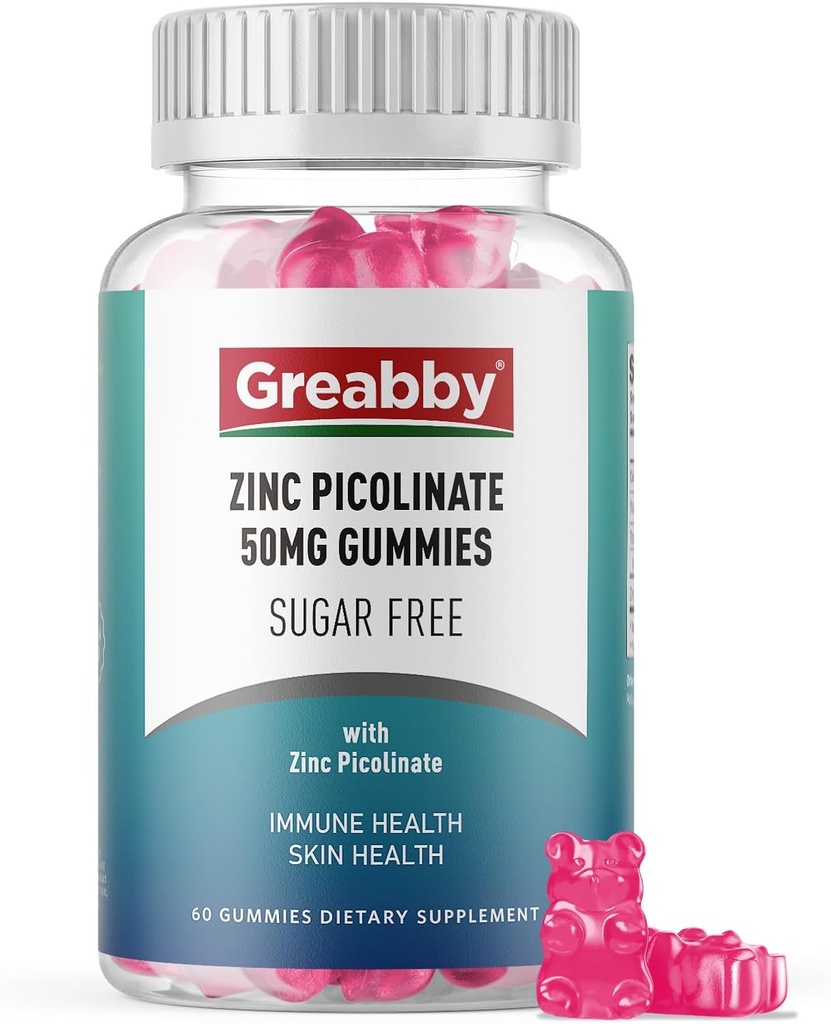 Zinc Gummies - Ψευδάργυρος Picolinate 50mg, Ζάχαρη Χωρίς, Εξαιρετικά απορροφήσιμο ψευδάργυρο Picolinate συμπλήρωμα για τα παιδιά & ενήλικες, Ανάπτυξη Υποστήριξης, Ανοσοποιητική λειτουργία, Υγεία του δέρματος, 60 Gummies