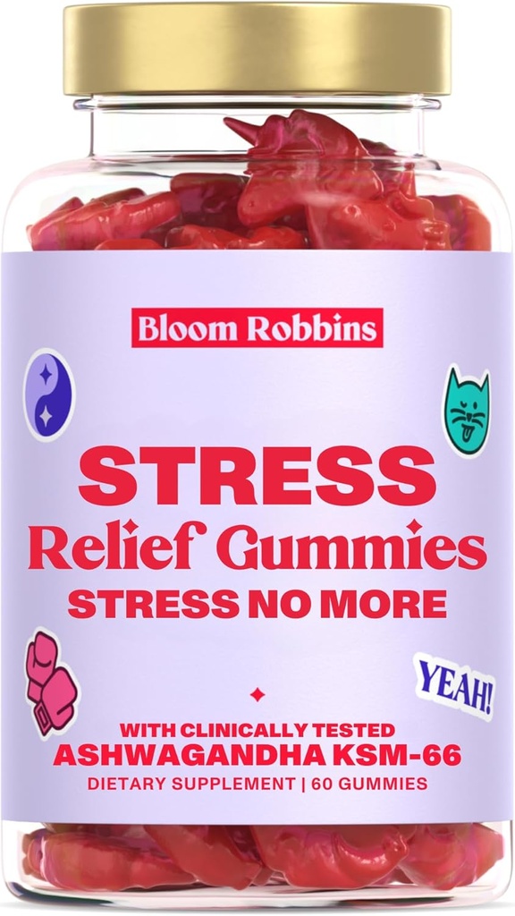 Ashwagandha Gummies - Stress Relief Gummies με Ashwagandha KSM-66 & εκχύλισμα λεμονιού - Stress Gummies & Calm Gummies με KSM-66 - Vegan Relaxation Ashwaganda Gummies (60 καταμέτρηση)