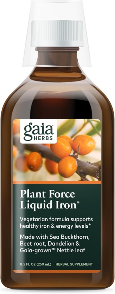 Gaia Herbs Plant Force Liquid Iron - Vegetarian Iron Supplement to Help Reservate Healthy Iron & Energy Levels - with Star Anise, Sea Buckthorn, Beet Root, Dandelion & Nettle - 8.5 Fl Oz (25 Servings)