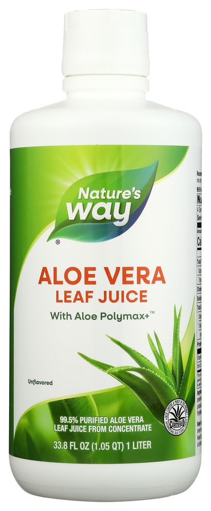 Nature’s Way Aloe Vera Leaf Juice, Flavorless Aloe Vera Juice, 33.8 Fl Oz | Unflavored Aloe Vera Juice 99.5% Purified Aloe Vera Leaf from Concentrate, Certified by International Aloe Science Council